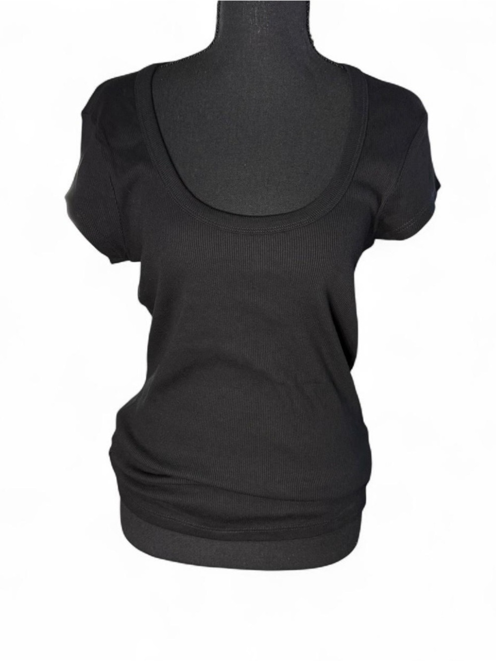Topshop Black Ribbed Scoop Neck Cap Sleeve Top Size M (US 8-10) NEW